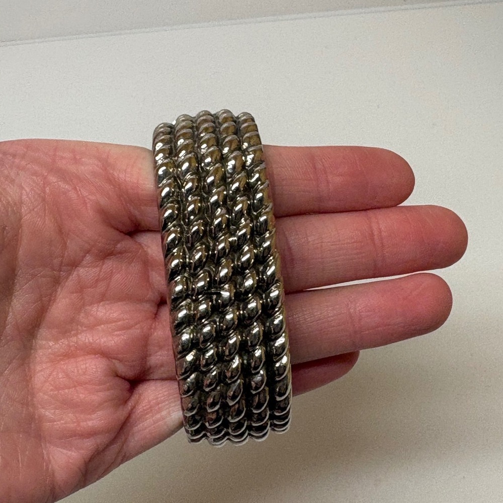 Silver Tone Twisted Rope Hinged Bangle Bracelet 4 Row Textured
